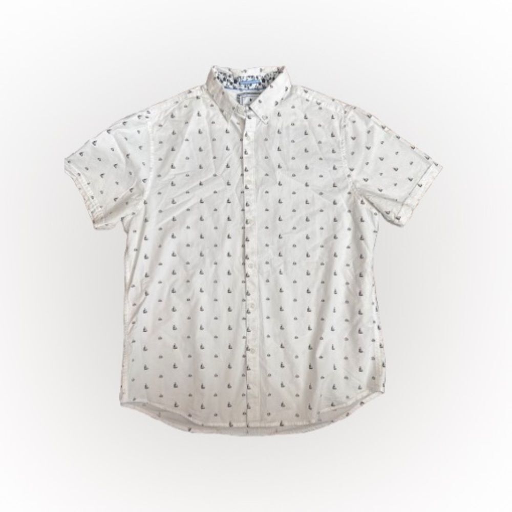 ✨Denim &Flower Men’s Slim Fit White Nautical Button Up Shirt Size L